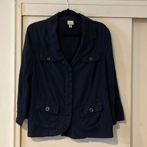 Ladies L 100% linen navy jacket 3/4 sleeve